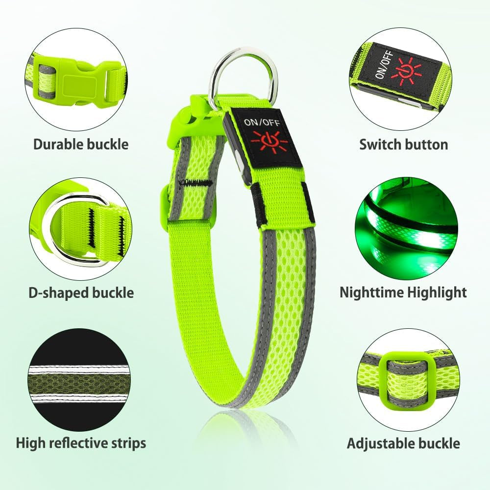 Light up Dog Collar - USB Rechargeable LED Dog Collar Glow in the Dark - High Visibility Glow Collar for Night Walking (Small, Fluorescent Green)